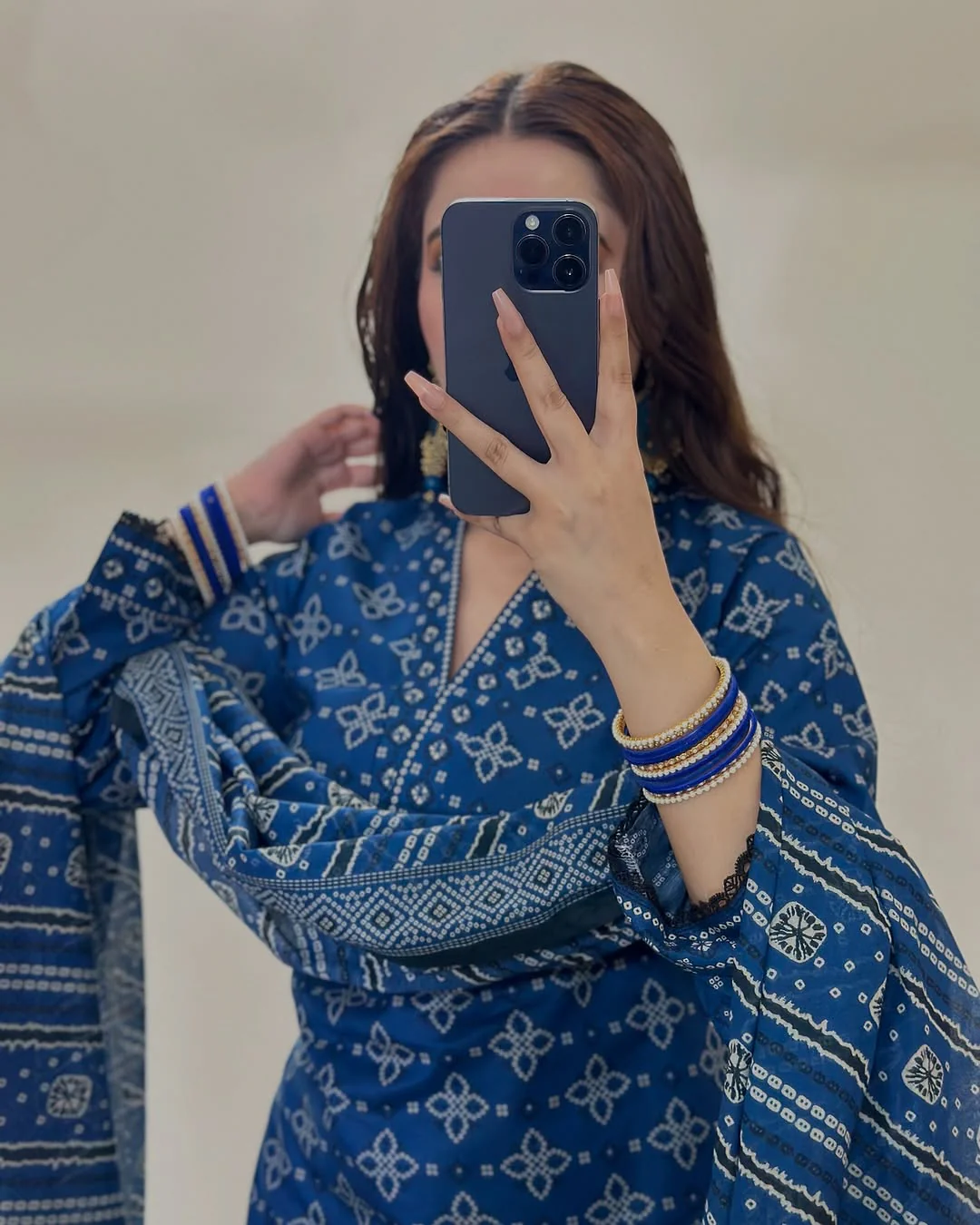 Ajrak Blue (Farshi Shlwar) Digital 3 PCs - Image 4