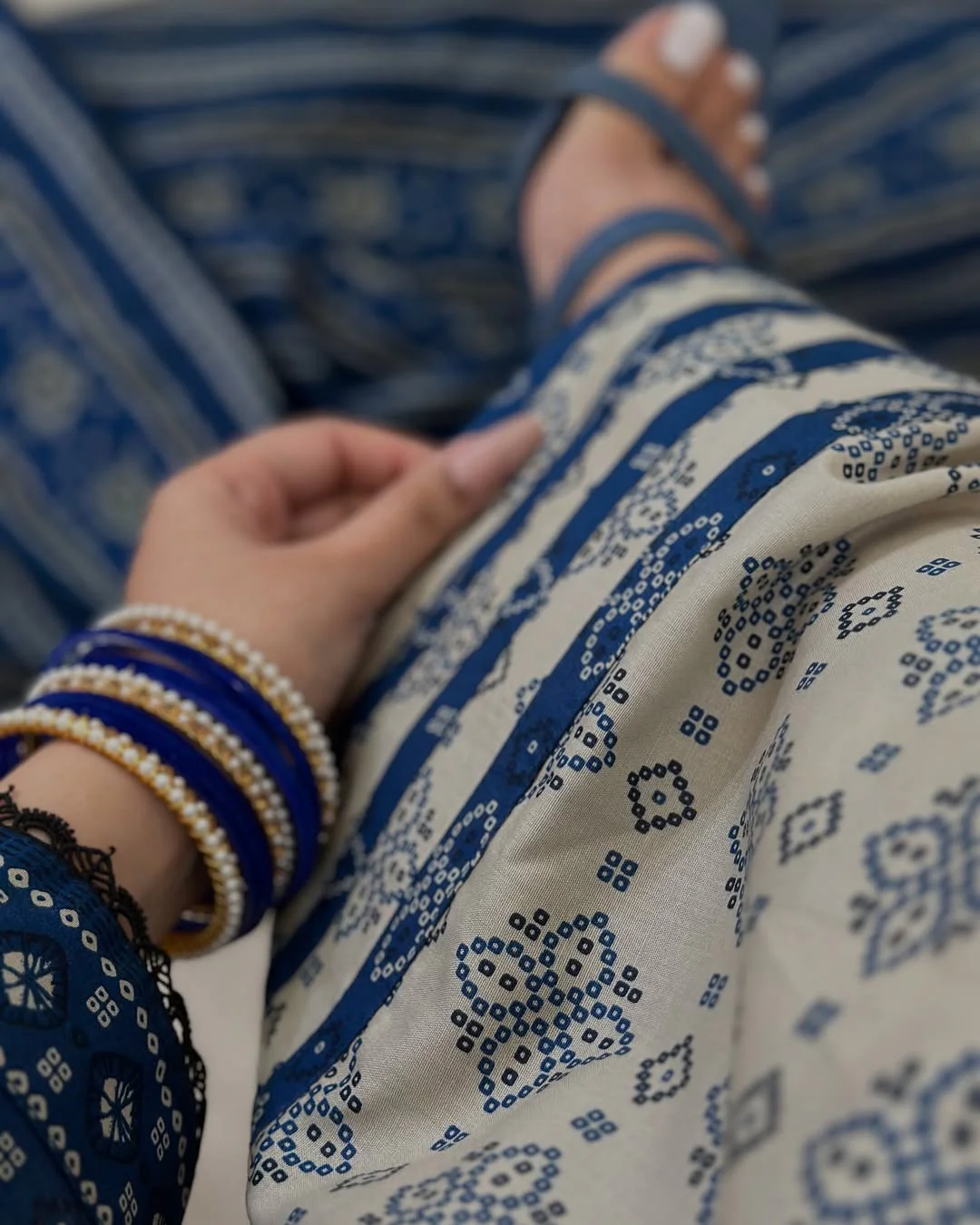 Ajrak Blue (Farshi Shlwar) Digital 3 PCs - Image 5