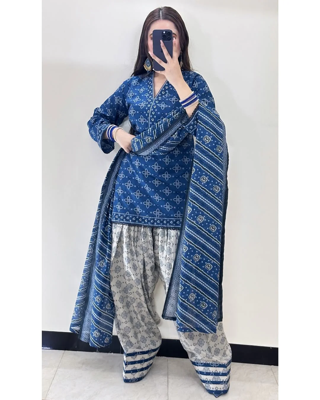 Ajrak Blue (Farshi Shlwar) Digital 3 PCs - Image 7