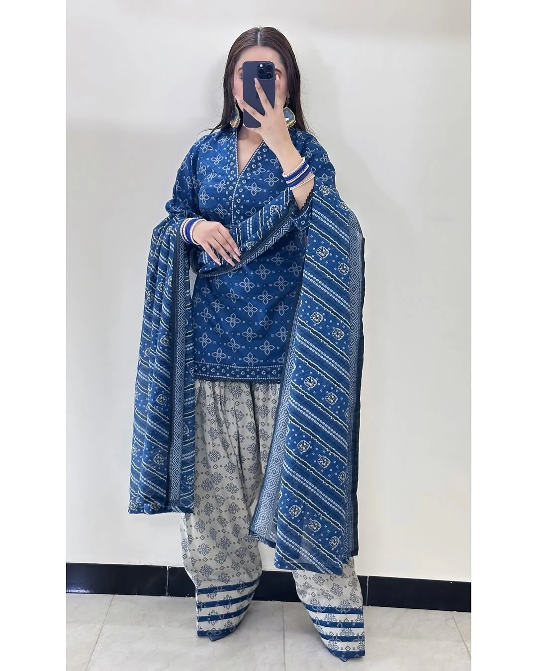 Ajrak Blue (Farshi Shlwar) Digital 3 PCs - Image 8