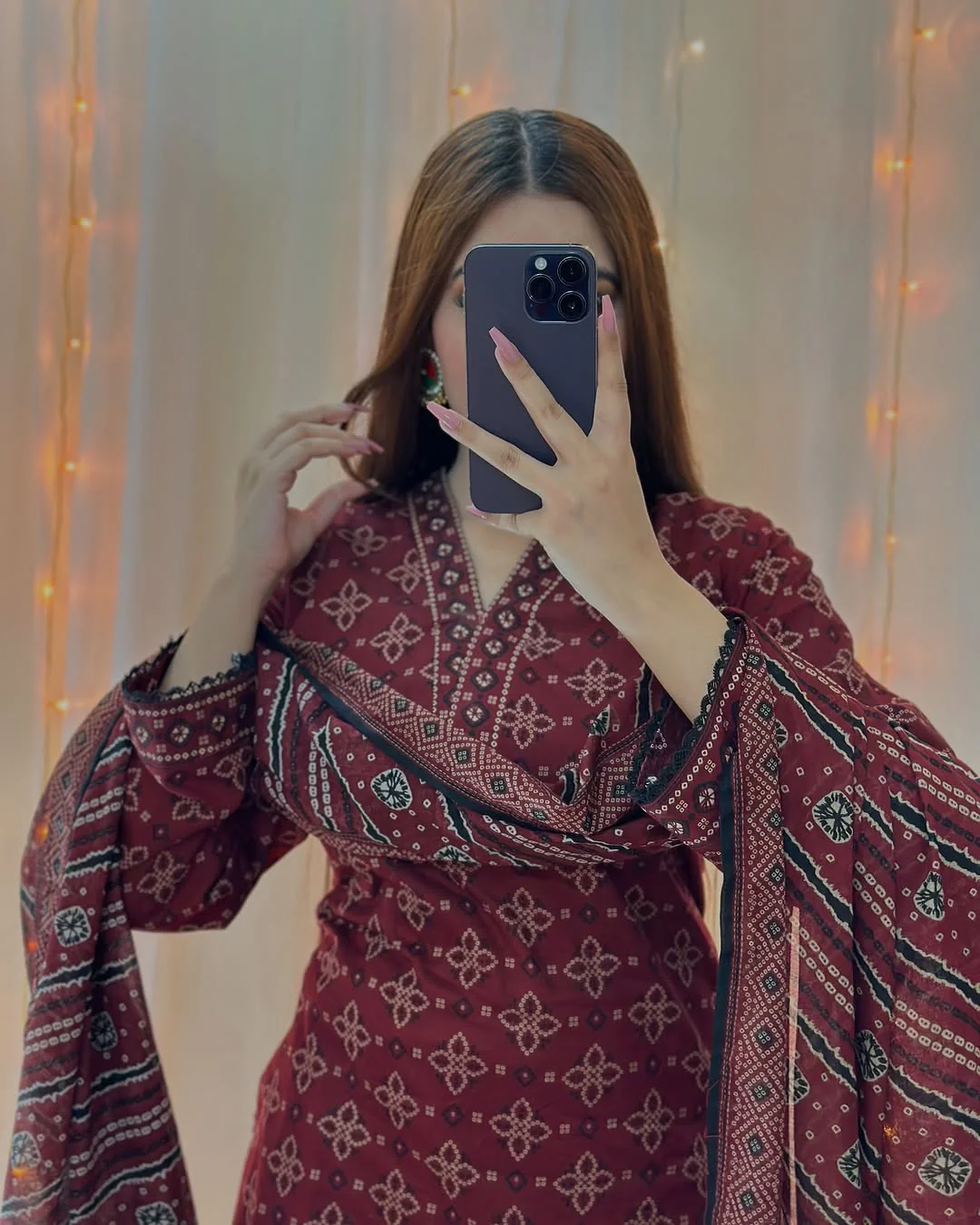 Ajrak Mehroon (Farshi Shlwar) Digital 3 PCs - Image 2