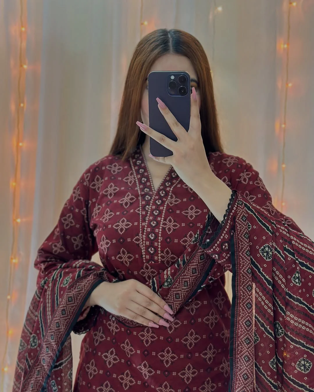 Ajrak Mehroon (Farshi Shlwar) Digital 3 PCs - Image 3