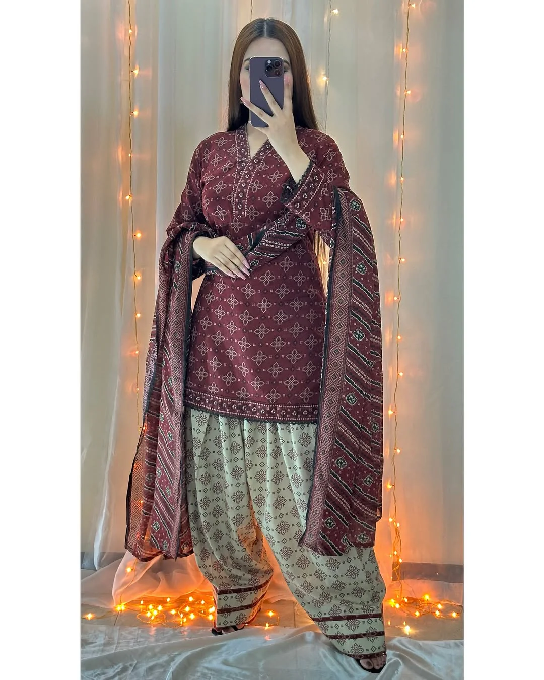 Ajrak Mehroon (Farshi Shlwar) Digital 3 PCs - Image 4
