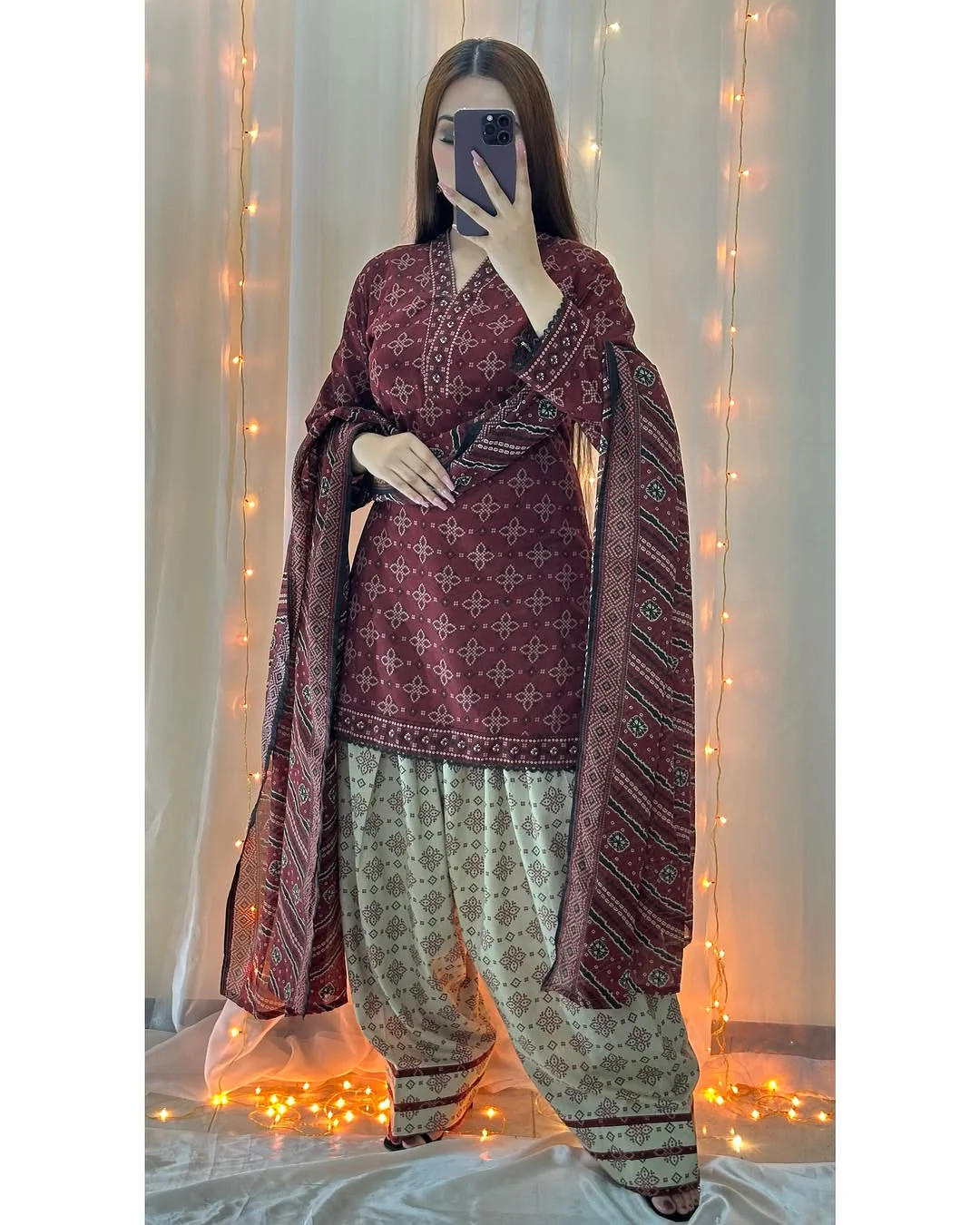 Ajrak Mehroon (Farshi Shlwar) Digital 3 PCs - Image 5